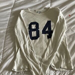 Brandy Melville White Long Sleeve Shirt with Navy 84 Print fits like Small